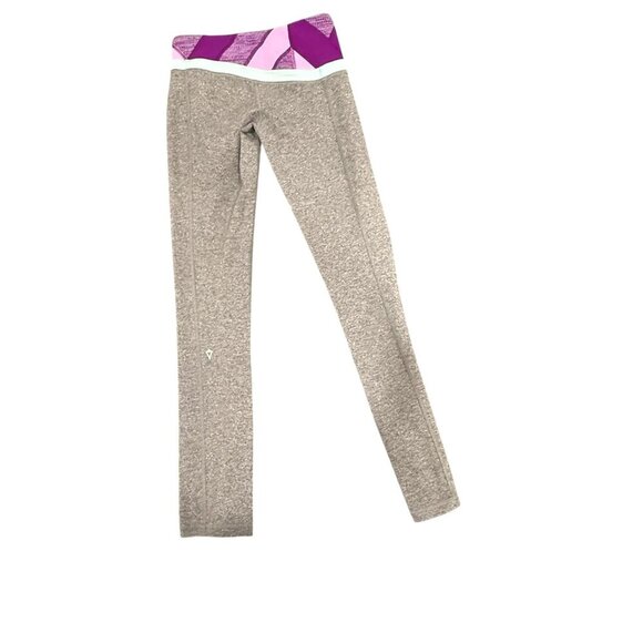 Ivivva lululemon Heather Gray Athletic Leggings Pink & Purple Waistband Girls 10 - Picture 5 of 7